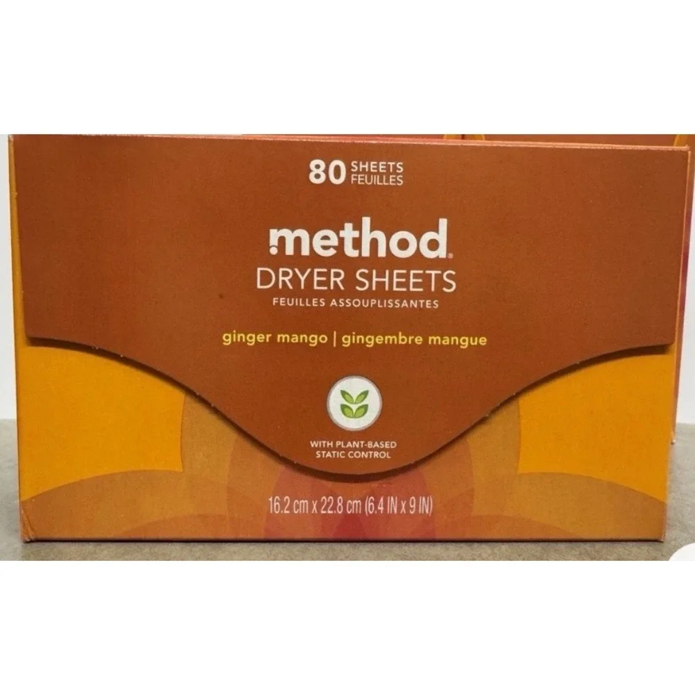 2x Boxes Method Paper Dryer Sheets Ginger Mango 80 Sheets NEW Discontinued